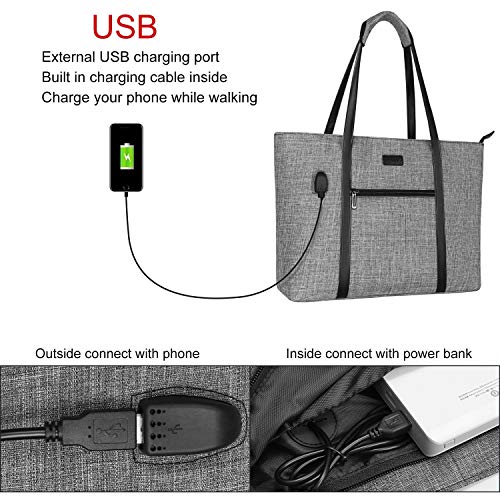 MOSISO USB Port Laptop Tote Bag for Women,Compatible with MacBook, 17-17.3 inch Notebook and Chromebook, Work Travel Business Computer Bag with Small Purse, Gray - color: Gray