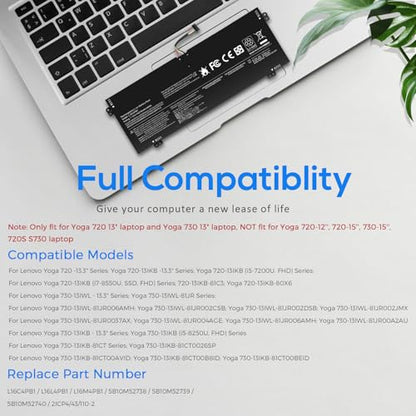 Fancy Buying L16M4PB1 L16L4PB1 L16C4PB1 Laptop Battery for Yoga 730-13IWL ideapad Yoga 720-13IKB 730-13IKB Series Notebook 5B10M52738 5B10M52739 5B10M52740 5B10Q38237 5B10Q38238 2ICP4/43/110-2 - size: 10.04*3.78*0.2inch L16C4PB1