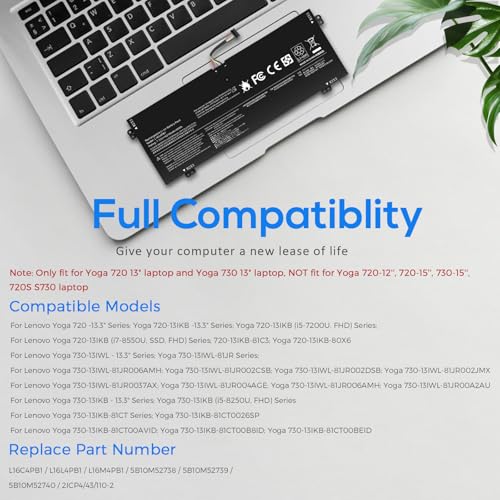 ASUNCELL L16M4PB1 L16L4PB1 L16C4PB1 Laptop Battery for Yoga 730-13IWL ideapad Yoga 720-13IKB 730-13IKB Series Notebook 5B10M52738 5B10M52739 5B10M52740 5B10Q38237 5B10Q38238 2ICP4/43/110-2 - color: L16C4PB1