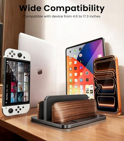 LOXP Vertical Laptop Stand, Dual Slot Wooden + Aluminum Laptop Holder | Desktop Adjustable MacBook Stand, Adjustable Base, for MacBook Pro/Air, (up to 17.3-inch All laptops) - color: Classic Black