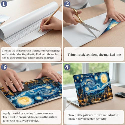 Universal Laptop Skin Sticker Decal,15.6 Inch Laptop Vinyl Cover for 13" 14" 15.6" Laptop,Scratch-Resistant Waterproof Protector Wrap,Reusable with Wrist Pads,Starry Night Magical Town - color: Starry Night Magical Town