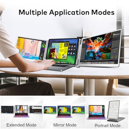 14" Laptop Screen Extender, FHD IPS Triple Screen Monitor Extender | FHD 1200P IPS Tri Screen for Laptops 12-16.5", USB-C/HDMI, Plug & Play, Dual Extra Screen Computer Monitors for Windows/Mac - size: 14 inches