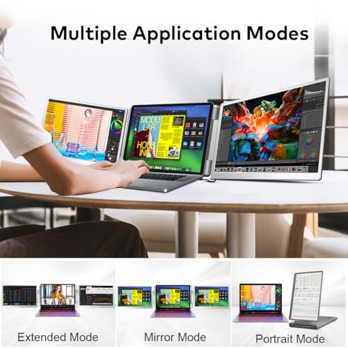 14" Laptop Screen Extender, FHD IPS Triple Screen Monitor Extender | FHD 1200P IPS Tri Screen for Laptops 12-16.5", USB-C/HDMI, Plug & Play, Dual Extra Screen Computer Monitors for Windows/Mac - size: 14 inches
