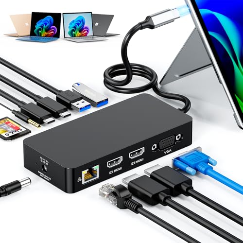 Surface Thunderbolt 4 Dock Triple Displays 4K HDMI*2+VGA, 12 in 1 Surface Pro Docking Station with 100W Power Adapter for MS Surface Pro 12/11/10/9/8/X/7+/7,Laptop 7/6/5/4/3,Laptop Go,Studio