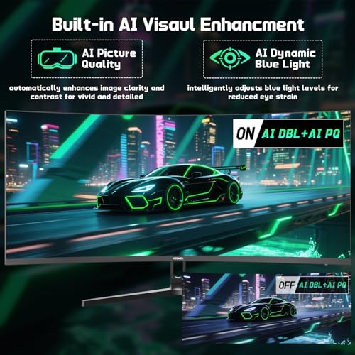 34 Inch Curved Gaming Monitor 200Hz UWQHD 3440×1440P Curved Monitor | HDMI 2.1×2 DP1.4×1 AI Crosshair 21:9 PIP/PBP, MPRT 1ms Fast VA Display (G34F1Q, One HDMI 2.1 Cable Included) - size: 34 Inch