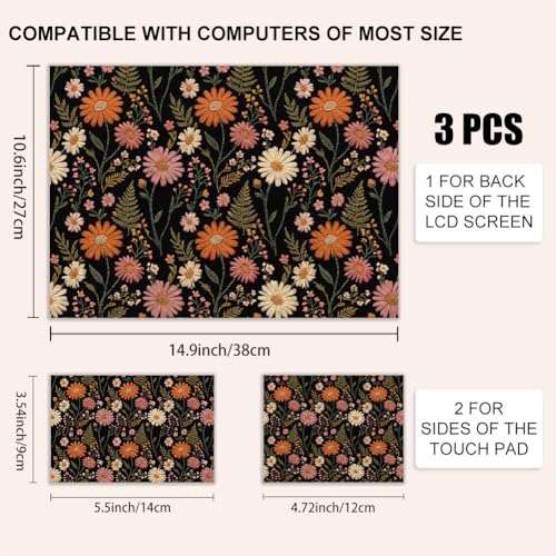 3Pcs Boho Daisy Laptop Skin Sticker Vintage Flower Universal Removable Vinyl Stickers Fits for 12.1 13 14 15.6 16 Inch Waterproof Notebook Decal Cover Gift
