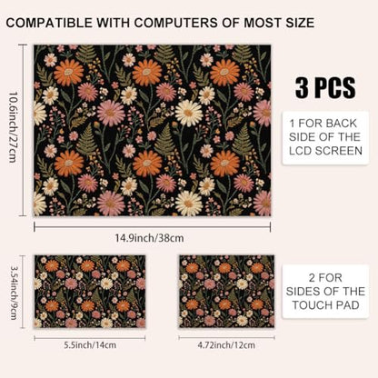 3Pcs Boho Daisy Laptop Skin Sticker Vintage Flower Universal Removable Vinyl Stickers Fits for 12.1 13 14 15.6 16 Inch Waterproof Notebook Decal Cover Gift