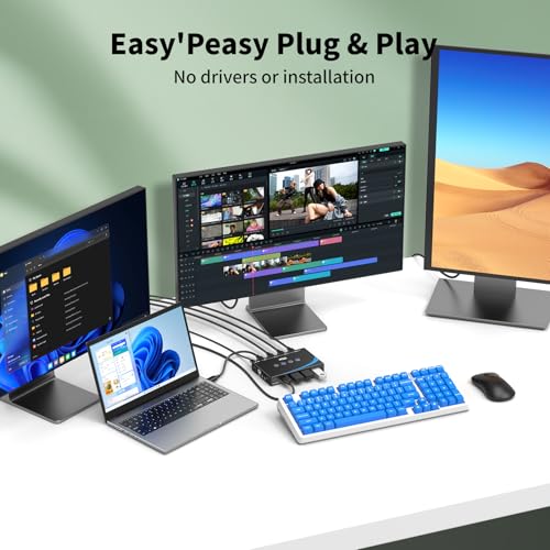 eKL USB 3.0 Switch 4 Computers Sharing Mouse Keyboard Printer Scanner, 4 Port USB Switcher with RS232 Serial Switching, Remote Controller, 3.5mm Mic & Headset Audio Jack, 4 USB 3.0 Cables Included - size: USB3.0 4 in 4 out with remote and RS232 cable