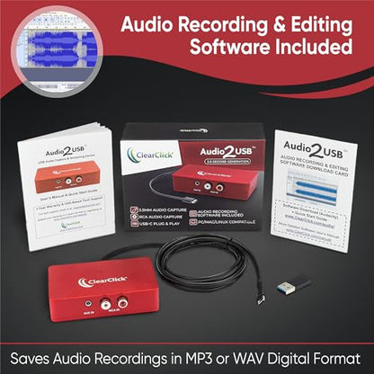 ClearClick Audio to USB 2.0 - Second Generation - Audio Capture & Live Streaming Device - Input 1/8" 3.5mm Aux AV RCA - USB-C Plug & Play