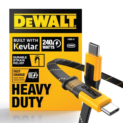 DEWALT Heavy Duty USB C to USB C Fast Charging Cable, Flat 240W, 2ft | USBC to USBC Charge Cable, High Speed Type-C Charging for iPhone 17 16 Pro Max Samsung Galaxy MacBook/iPad Pixel, Kevlar - size: 2FT