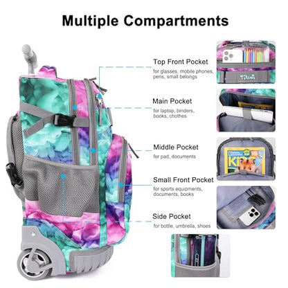 Tilami Rolling Backpack 19 inch with Lunchbox Wheeled Laptop Backpack, Clouds Green - color: Clouds Green