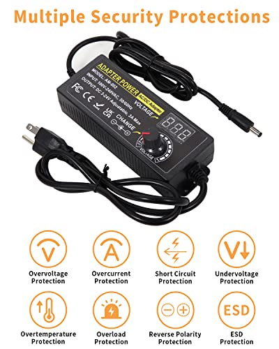 3V ~ 24V 3A 72W Power Supply Adjustable 3V 5V 6V 9V 12V 15V 16V 18V 19V 20V 24V Universal VariableAC/DC Adapter 100V-240V AC to DC Converter with 14 Tips for LED Strip Light Speaker Router - style: 3-24V 3A 72W