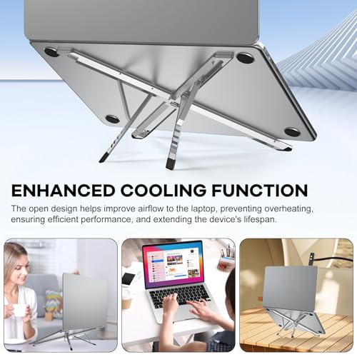 Foldable Laptop Stand, Ergonomic Aluminum Desktop Holder Riser,6 Angles Adjustable,Lightweight Compact, Compatible with 10-17.3'' MacBook,iPad,Dell,HP,Lenovo,Asus,Samsung etc. (Grey)