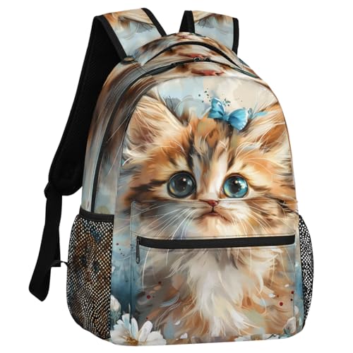 Cat Backpack for Women Men Shoulder Computer Laptop Adults Backpack Floral Sports Hiking Gym Workout Travel Casual Daypack - color: Multicolor 4