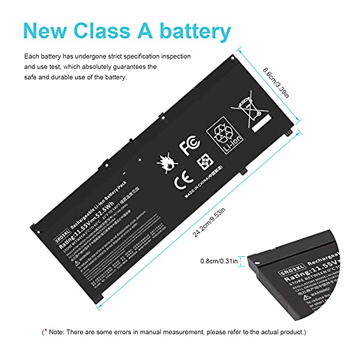 52Wh 11.55V SR03XL SR04XL TPN-Q194 Battery for Hp Pavilion 15-CX Envy X360 15-CN 15-CP 17-BW L08855-855 L08934-2C1 917678-2B1 L08934-1B1 L08934-2B1 HSTNN-IB8L HSTNN-DB8Q SR03052XL TPN-C133 TPN-C134 - size: 9.53*3.39*0.31inch