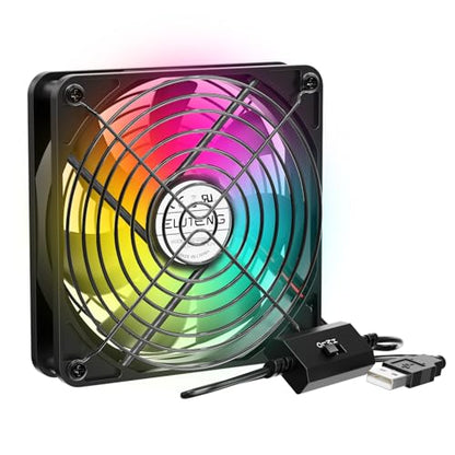 ELUTENG USB Computer Cooling Fan with 7 Color RGB Lighting, 3 Speed Controller 1100/1300/1500 RPM Small Exhaust Fan High Airflow Cooling Fan for Router Modem Receiver DVR PlayStation Xbox TV Box