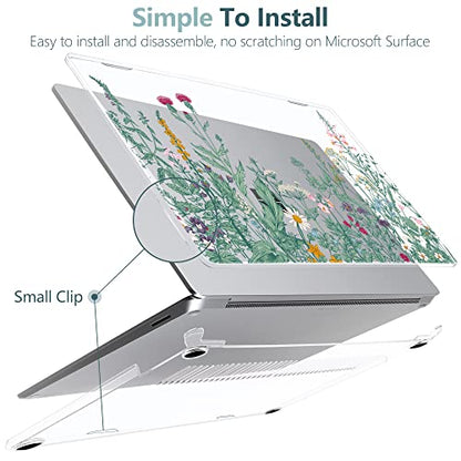 TWOLSKOO Case for 13.5" Microsoft Surface Laptop 5/4/3 with Metal Palm Rest Model 1951/1868, Plastic Hard Shell Case with Screen Protector + Keyboard Cover + Dust Plug, Botanical Illustration