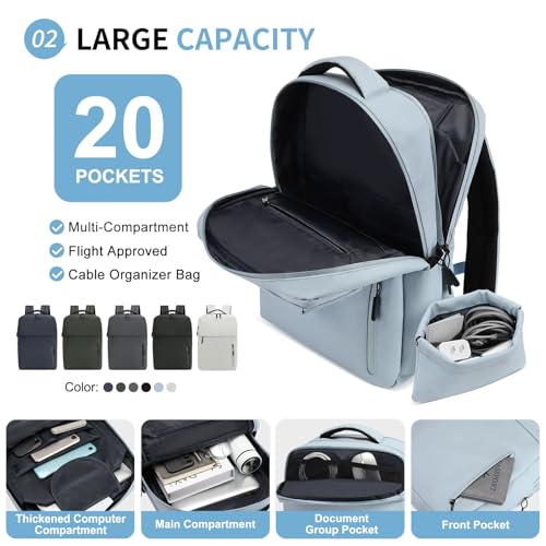 Lightweight Commute Backpack for Men & Women, Water-Resistant Travel Daypack with 15.6-Inch Laptop Compartment & Anti-Theft Pockets, Dusty Blue - color: Dusty Blue