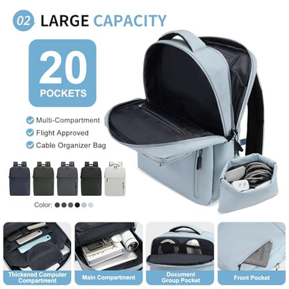 Lightweight Commute Backpack for Men & Women, Water-Resistant Travel Daypack with 15.6-Inch Laptop Compartment & Anti-Theft Pockets, Dusty Blue - color: Dusty Blue