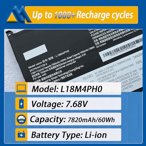 L18M4PH0 L18C4PH0 Laptop Battery Replacement for Lenovo Yoga C940-14IIL Yoga C940 15irh 14 Series 5B10T11585 5B10W67374 5B10T11586 5B10W67180 7.68V 60Wh 7820mAh 4-Cell - size: 11.48*4.08*0.21 inch L18M4PH0