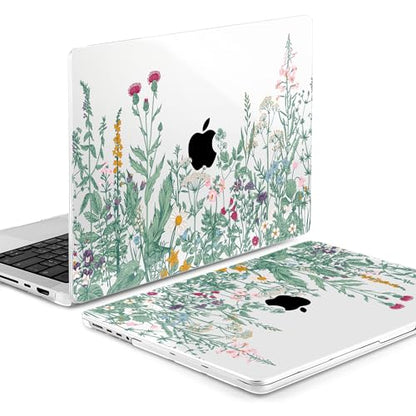 TWOLSKOO Compatible with MacBook Pro 14 inch Case 2023 2022 2021 Release M2 A2779 M1 A2442 Pro/Max Chip with Touch ID, Plastic Hard Shell Case & Keyboard Cover & Screen Protector, Wildflower - color: Wildflower