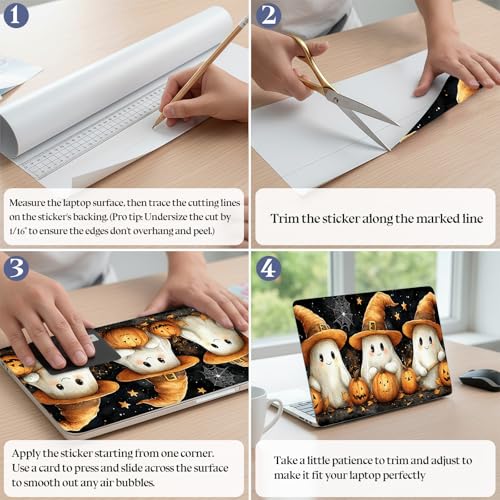 Universal Laptop Skin Sticker Decal,15.6 Inch Laptop Vinyl Cover for 13" 14" 15.6" Laptop,Scratch-Resistant Waterproof Protector Wrap,Reusable with Wrist Pads,Cute Spirit Pumpkins - color: Cute Spirit Pumpkins