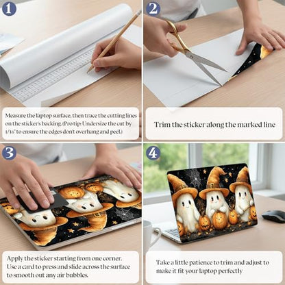 Universal Laptop Skin Sticker Decal,15.6 Inch Laptop Vinyl Cover for 13" 14" 15.6" Laptop,Scratch-Resistant Waterproof Protector Wrap,Reusable with Wrist Pads,Cute Spirit Pumpkins - color: Cute Spirit Pumpkins