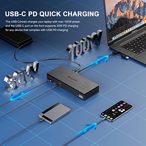 WAVLINK DisplayLink Laptop Docking Station Quad Monitor 4K@60Hz for MacBook | 100W PD Charging for Laptop with Thunderbolt 5/4/3, USB-C/A - M1-M5 Mac/Neo/Windows- 4 HDMI, 4 DP, SD 4.0, 2.5Gbps LAN - color: Black