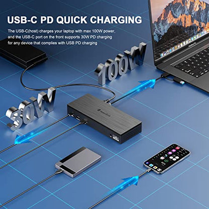 WAVLINK DisplayLink Laptop Docking Station Quad Monitor 4K@60Hz for MacBook | 100W PD Charging for Laptop with Thunderbolt 5/4/3, USB-C/A - M1-M5 Mac/Neo/Windows- 4 HDMI, 4 DP, SD 4.0, 2.5Gbps LAN - color: Black