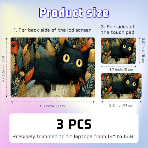 Universal Laptop Skin Sticker Decal, Compatible with MacBook HP Dell Lenovo 12"-15.6", Reusable Vinyl Notebook Cover 3PCS Set, High-Recognition Film-Black Cat in Foliage - color: Black Cat in Foliage