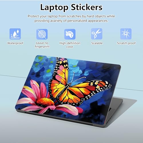 Universal Laptop Skin Sticker with 2 Wrist Pad Skins, Waterproof Scratch Resistant Vinyl Laptop Cover Decal, Cut to Fit for 11–15.6 Inch MacBook HP Dell Lenovo, Butterfly Flower - color: Butterfly Flower