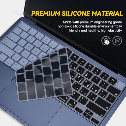 Arabic Silicone Keyboard Cover Skin Compatible with 2026 13 inch Apple MacBook Neo 13 A3404 with A18 Pro Chip, MacBook Neo 13-inch Laptop Arabic Language Keyboard Protector - Black - color: Black-Arabic, size: MacBook Neo 13" 2026+