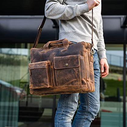 Leather briefcase 18 Inch Laptop Messenger Bags for Men and Women Best Office Briefcase Satchel Bag - style: 18 Inch
