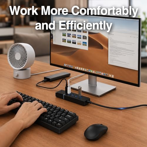 USB 3.0 Hub 4 Ports with Type-C Power Input, High-Speed USB Splitter for Laptop, PC, Xbox, Flash Drive, HDD, Printer, Camera, Keyboard & Mouse – Data Transfer Only
