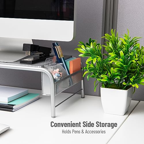 Mind Reader Monitor Stand, Ventilated Laptop Riser, Desktop Organizer, Side Storage, Metal Mesh, 20"L x 11.5"W x 5.5"H, Silver - color: Silver
