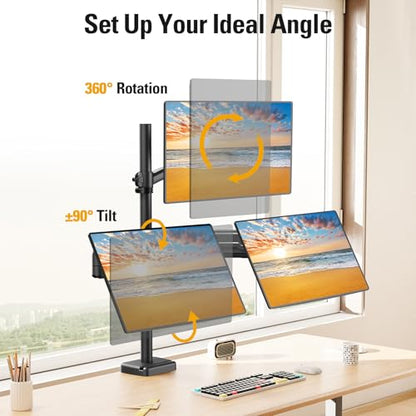 Triple Monitor Mount up to 32" Computer Screen, up to 19.8lbs Each, Adjustable 3 Monitor Stand with Clamp & Grommet Kit, Gas Spring Arm with Tilt Swivel Rotate, VESA Mount 75x75/100x100mm - size: Triple Monitor Mount