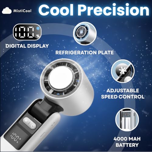 ArcticPad Portable Peltier Chill-Pad Fan - Cooling Handheld Fan with Cold Plate - 13K RPM, 100 Speeds & LED Display - USB Rechargeable Battery Powered Travel Fan - Snow White - color: Snow White