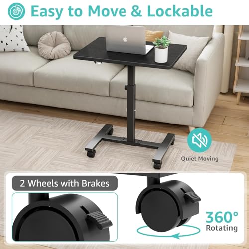 WINAZ Small Portable Laptop Rolling Desk - 24 Inch Mobile Computer Desk Adjustable Height with Wheels for Small Spaces Home Office, Kids Couch Desks Side End Table, Black - color: Black