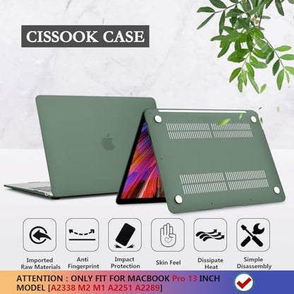 CISSOOK Case Compatible with MacBook Pro 13 inch 2025-2020 Release | 4in1 Set Hard Shell Case Midnight Green Cover with Keyboard Cover for MacBook Pro 13" M1 M2 A2338 A2251 A2289 - color: Light Matcha Green