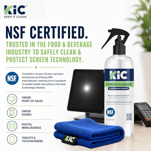 KIC> CrystalVu Screen Cleaner Spray Kit with Microfiber Cleaning Cloth – Streak-Free for TV, Phone, Laptop, Monitor & Tablet – NSF Certified Safe Formula – 1 Reusable Microfiber Towel - 16oz - size: 16 Fl Oz (Pack of 1)