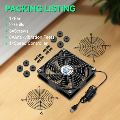 USB Computer Fan, 120mm USB Fan with 3 Speeds Controller Small PC USB Fans for Cooling Cabinet Case Receiver Server DVR Greenhouse TV Router Xbox PlayStation - style: 1 Pcs