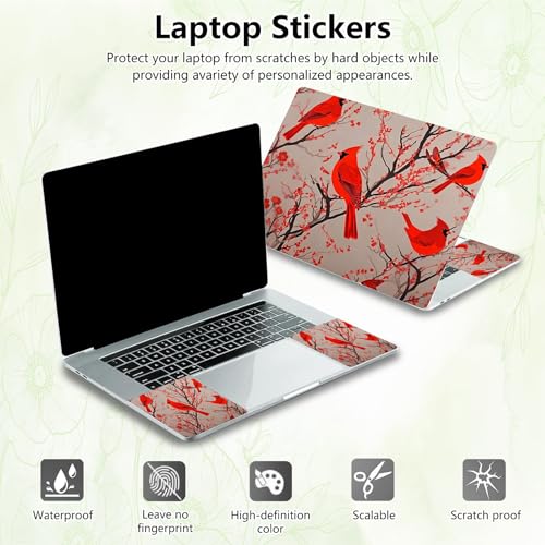 Laptop Skin Sticker Decal, Universal Reusable Vinyl Laptop Cover for 12" 13" 13.3" 14" 15" 15.4" 15.6" Notebook PC, Reusable Waterproof Scratch-Resistant with 2 Wrist Pads,Art Red Cardinal Birds - color: Art Red Cardinal Birds