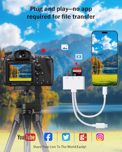 SD Card Reader for iPhone and iPad, USB C & Lightning Dual Slot Adapter | USB 3.0 SD/TF Card Reader for Fast Photo and Video Transfer from Cameras; No App Required, Compact Plug-and-Play Design. - color: white