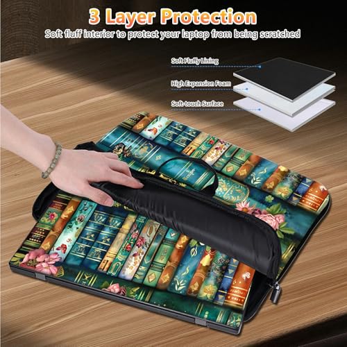 10 inch Laptop Sleeve with Laptop Skin Sticker Set – Slim Protective Case with Smooth Zipper, Lightweight Tablet & Notebook Sleeve for Travel & Daily Carry, Art Bookshelf - color: Art Bookshelf, size: 10 inch