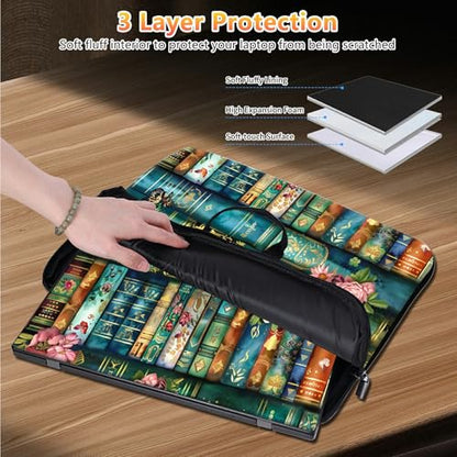 10 inch Laptop Sleeve with Laptop Skin Sticker Set – Slim Protective Case with Smooth Zipper, Lightweight Tablet & Notebook Sleeve for Travel & Daily Carry, Art Bookshelf - color: Art Bookshelf, size: 10 inch