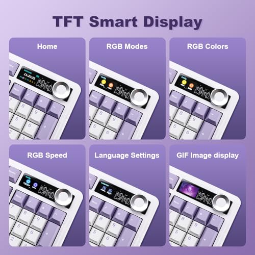 AJAZZ AK980 Mechanical Keyboard, Creamy & Thocky with Smart Display & Knob, 98% Wireless Tri-Mode BT/2.4G/USB-C, Hot Swappable, RGB Light for Win & Mac (Purple, Murad Switch) - color: Purple