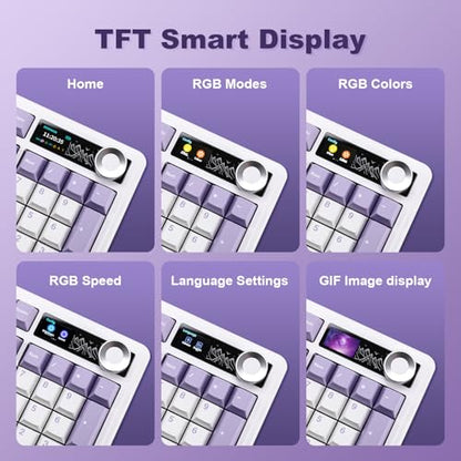 AJAZZ AK980 Mechanical Keyboard, Creamy & Thocky with Smart Display & Knob, 98% Wireless Tri-Mode BT/2.4G/USB-C, Hot Swappable, RGB Light for Win & Mac (Purple, Murad Switch) - color: Purple