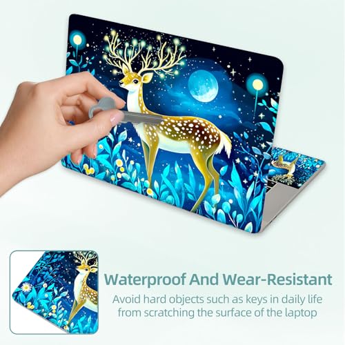 Universal Laptop Skin Decal, 3-Piece Vinyl Protector for 12 13 14 15.6" Notebook, Waterproof Anti-Scratch, Easy Trim & Bubble-Free Finish, Deer Standing in Moonlight - color: Deer Standing in Moonlight