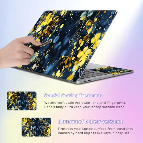 Universal Laptop Skin Sticker Decal, Compatible with MacBook HP Dell Lenovo 12"-15.6", Reusable Vinyl Notebook Cover 3PCS Set, High-Recognition Film-Gold Blue Leaf - color: Gold Blue leaf