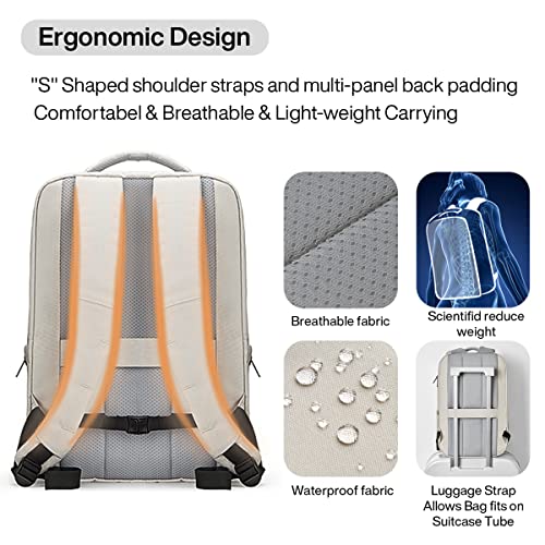 mixi Travel Backpack for Women & Men 15.6'' Laptop Carry On Weekender Bag Outdoor Hiking with Multifunction Pockets 180° Open Water Resistant 18 Inch 22L, Moonlight White - color: Moonlight White